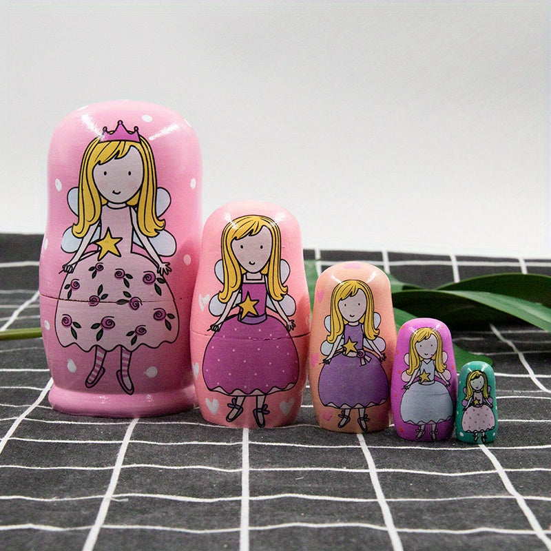 Five Layer Russian Nesting Doll Little Angel Wooden Toy