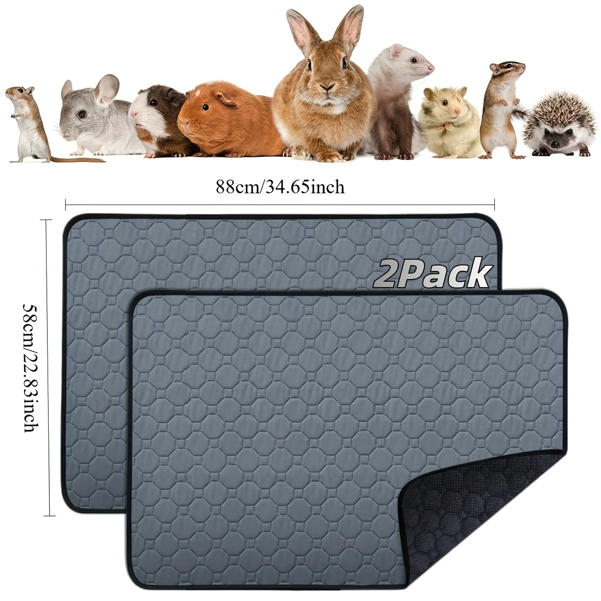 Washable Guinea Pig Cage Liners 2pcs Hexagonal Gray Pads