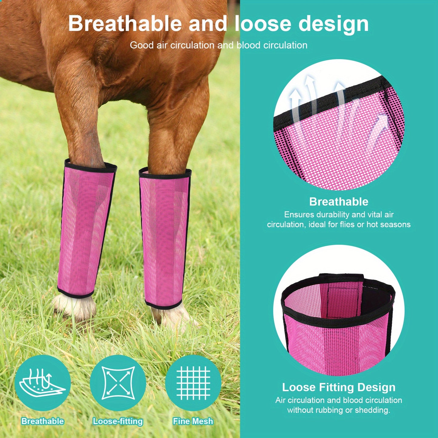 Rose Red Breathable Mesh Horse Fly Boots 4 Pack Covers