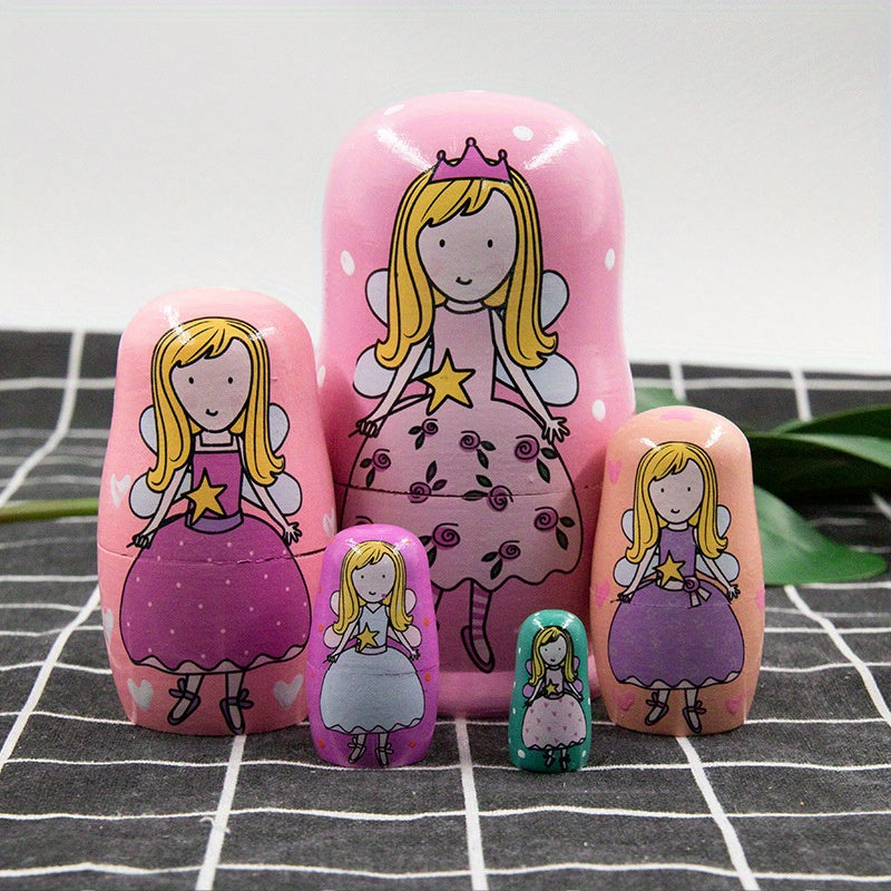 Five Layer Russian Nesting Doll Little Angel Wooden Toy
