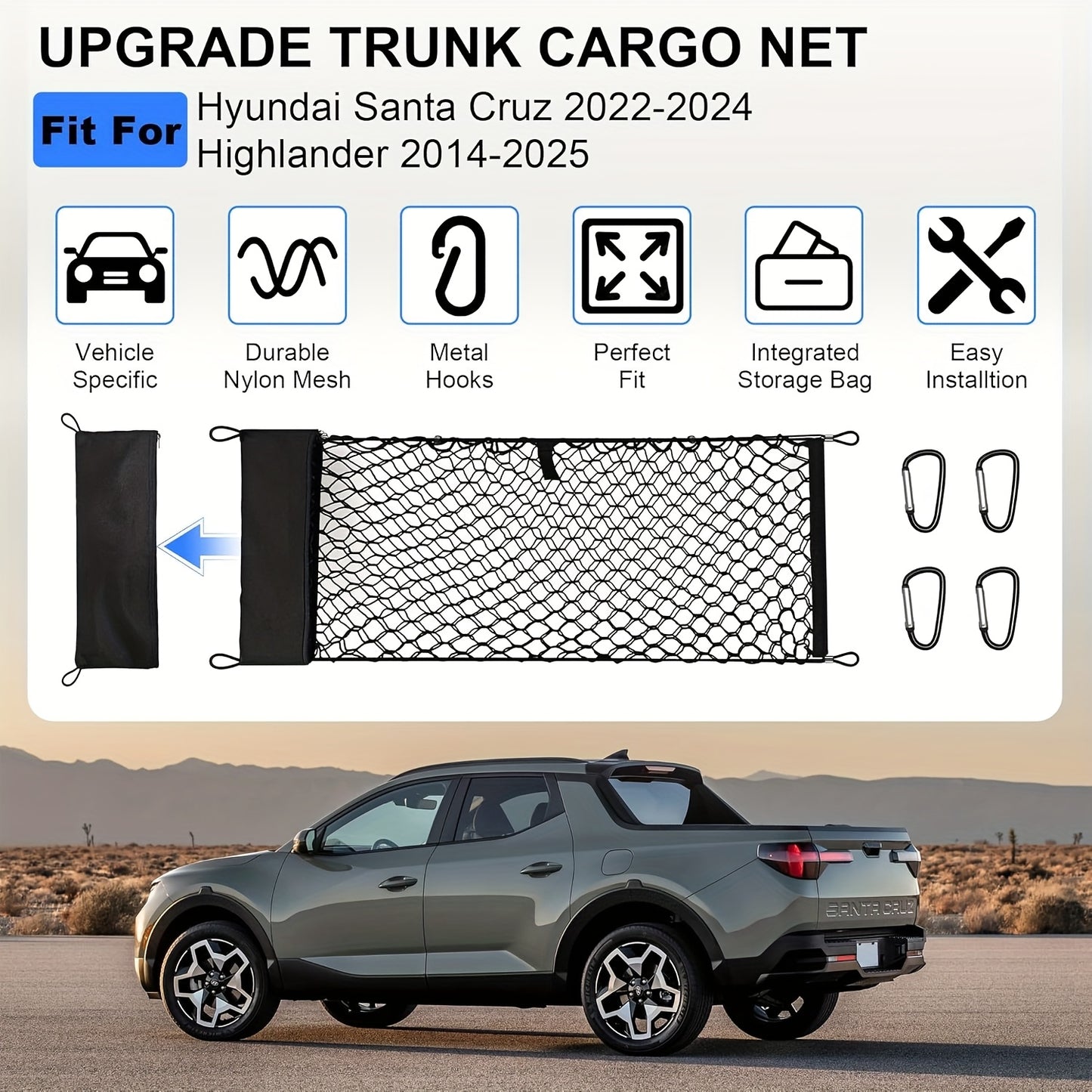 Ford Maverick Trunk Cargo Net Heavy Duty Stretch Organizer