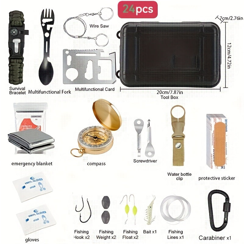 Outdoor Survival Kit 8 In 1 Camping Gear With Paracord