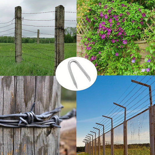 Omotool Steel Wire Fencing Staples 200 Pieces Galvanized U Shaped Fasteners Nails for Wire Mesh and Woven Fencing