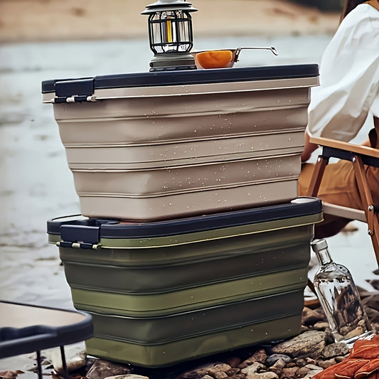 Outdoor Folding Storage Box with Thick Wooden Lid for Camping