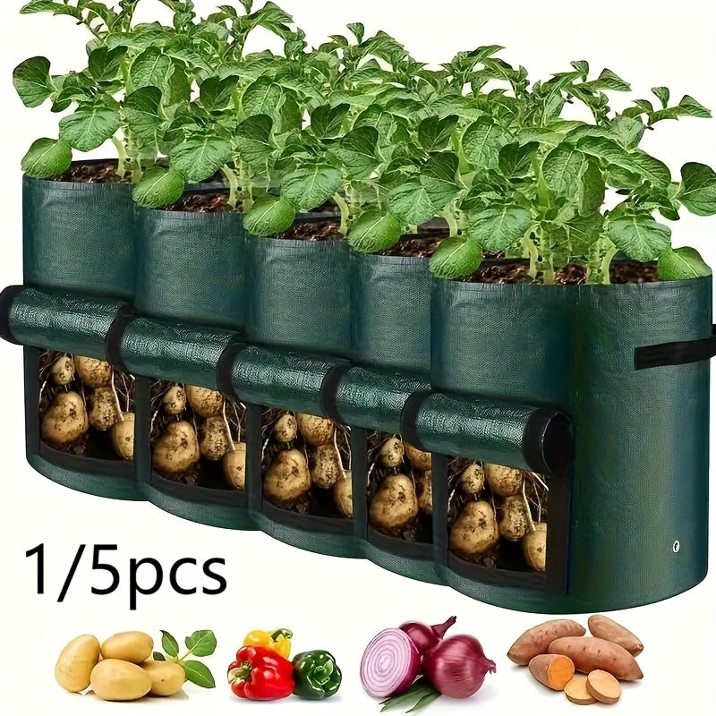 5 Packs 10 Gallon Breathable Fabric Grow Bags Aeration Potato Planters with Access Flap Sturdy Handles Lightweight Design Ideal for Indoor and Outdoor Gardening of Tomatoes Carrots Fruits and Vegetables