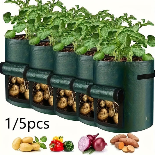 5 Packs 10 Gallon Breathable Fabric Grow Bags Aeration Potato Planters with Access Flap Sturdy Handles Lightweight Design Ideal for Indoor and Outdoor Gardening of Tomatoes Carrots Fruits and Vegetables