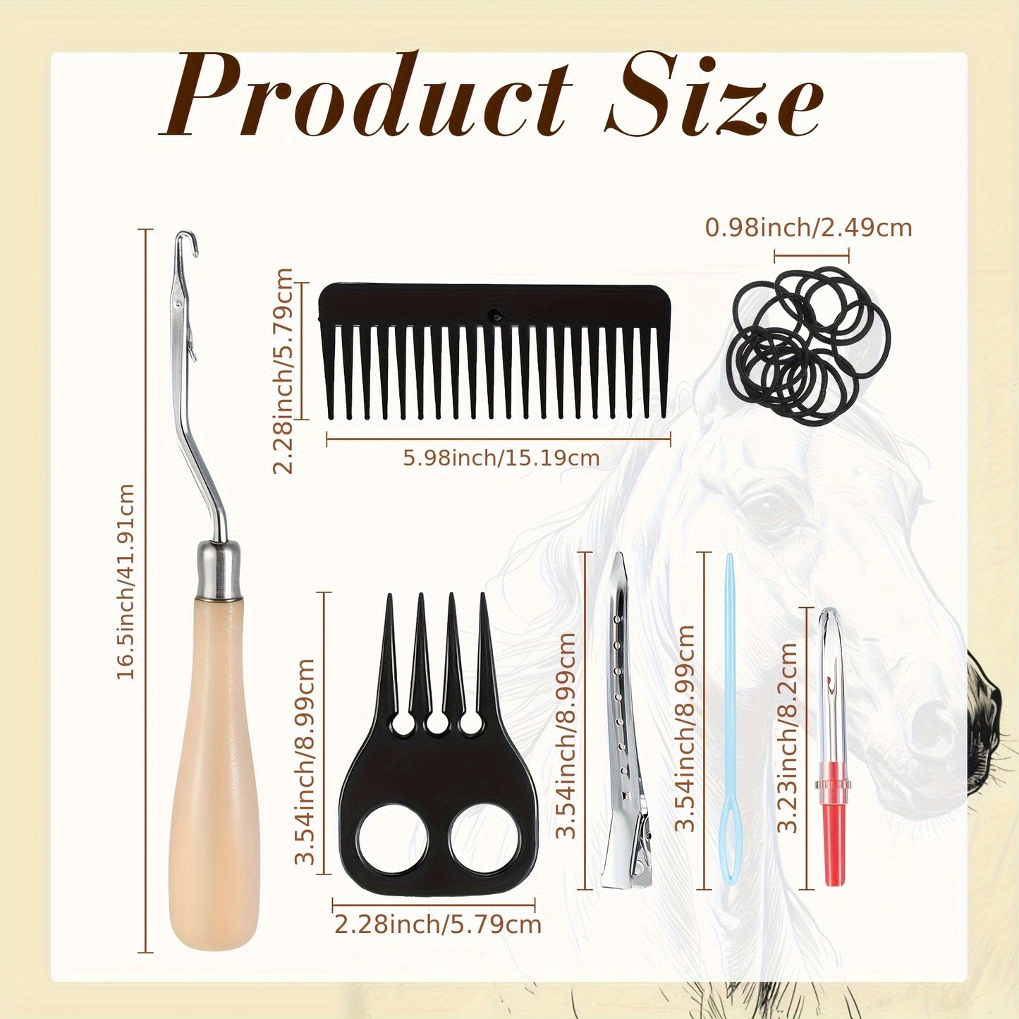 9 Piece Horse Braiding Kit with Belt and Accessories for Mane