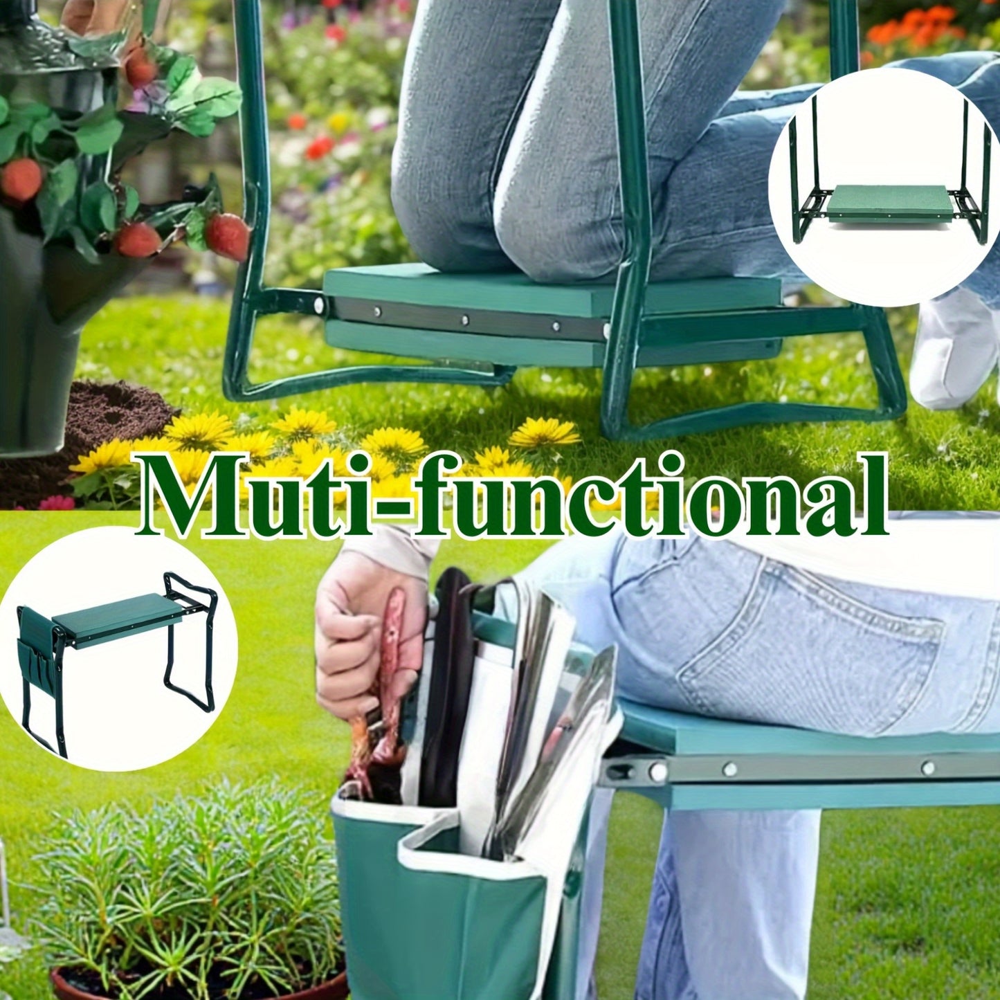 2-in-1 Foldable Garden Kneeling Chair with Tool Bag for Comfort