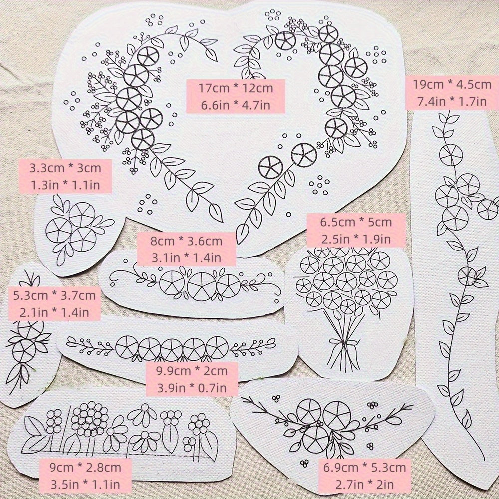 9Pcs Flower Embroidery Patches Water Soluble Self Adhesive