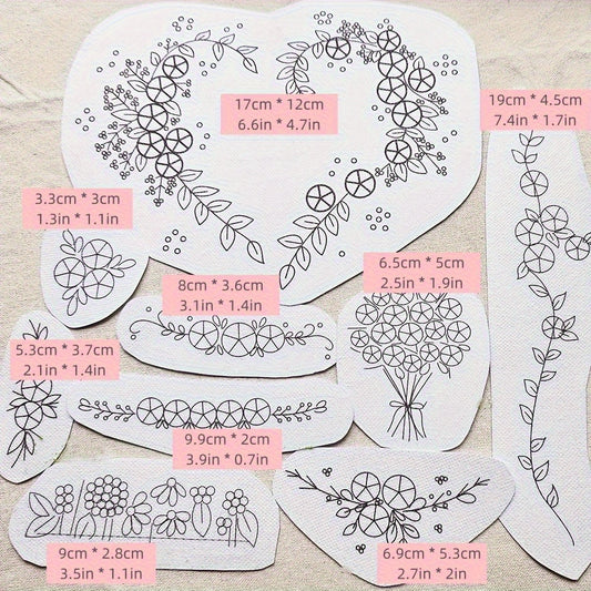 9Pcs Flower Embroidery Patches Water Soluble Self Adhesive