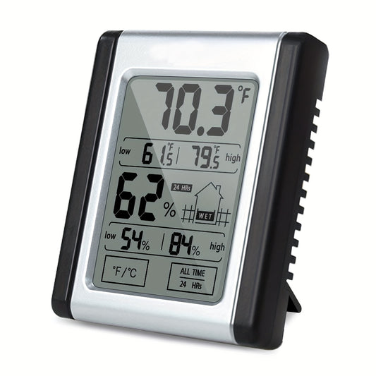 Touch Screen Hygrometer Thermometer with Stand & Multi-Surface Mount