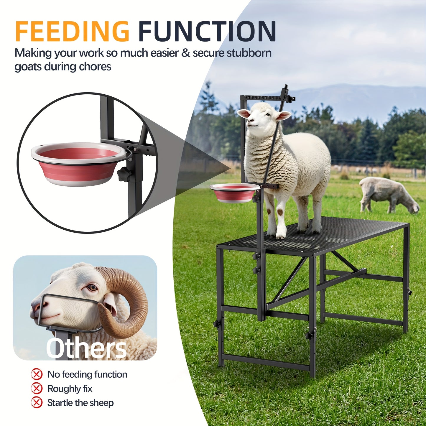 Heavy Duty Goat Milking Stand With Feed Bin 600 LB Capacity