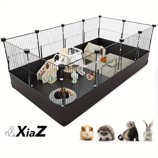 Guinea Pig Cage with Waterproof PVC Bottom Liner One-Hand Release Hook Triple Fixing C And C Cage for Guinea Pigs Bunny Rabbit Hedgehog Small Animal Indoor Playpen 48 Inch L X 24 Inch W X 16 Inch H Black