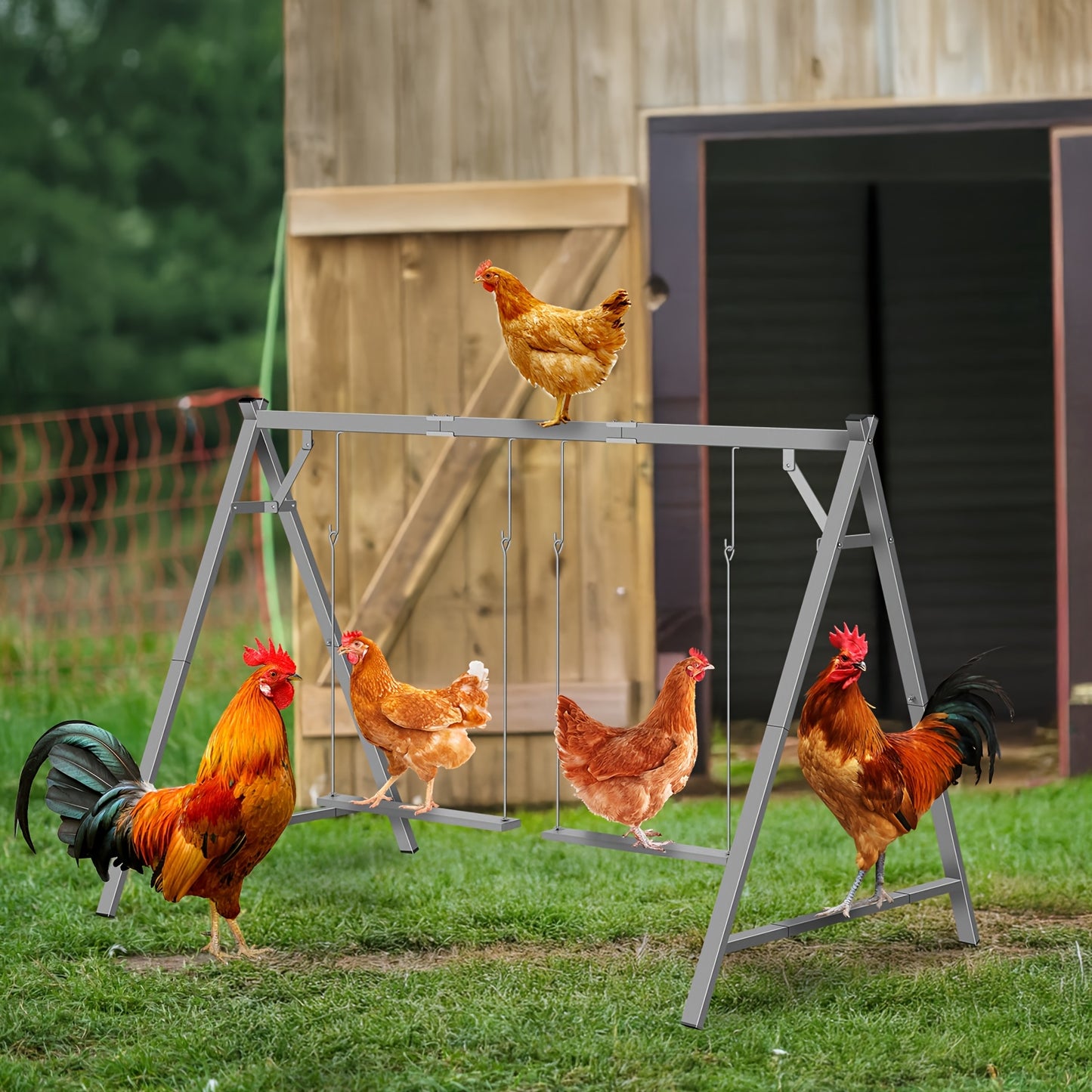 Heavy Duty Chicken Perch With Two Swings And Roost Bars