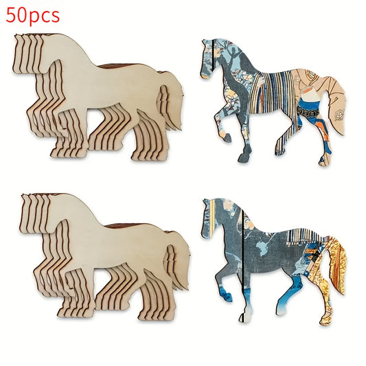 50 Wooden Horse Ornaments for DIY Crafts and Celebrations
