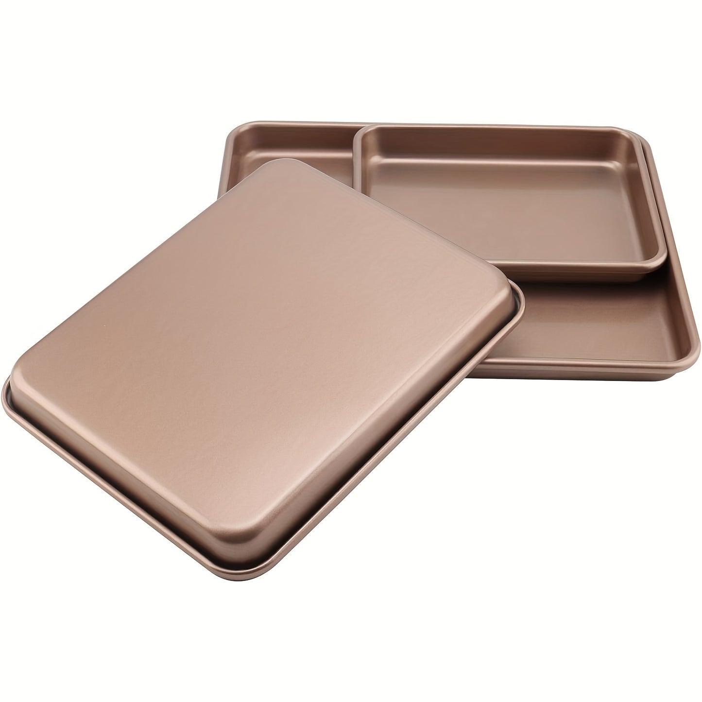 3 Pieces Baking Tray Set 9 11 13 Inch Nonstick Baking Sheets for Oven Cookie Sheets Cake Pan Set Rectangular Bakeware for Brownie Cake Bread Cookie Golden
