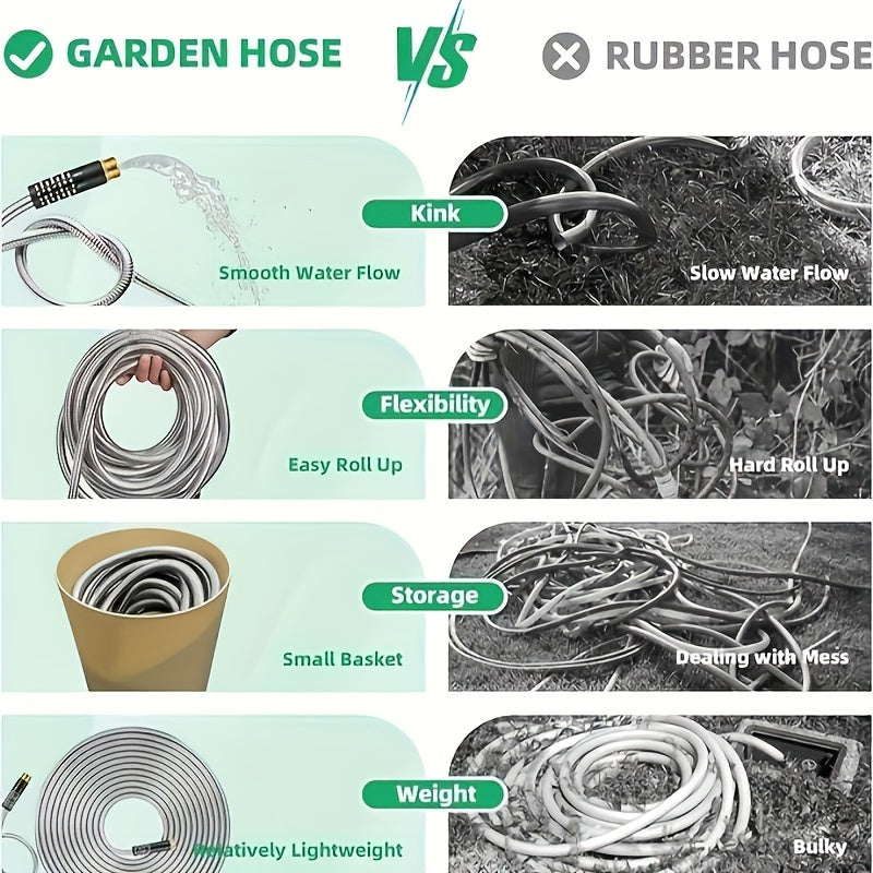 100ft Heavy Duty Stainless Garden Hose With 10 Nozzles