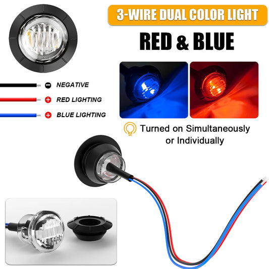 10pcs Round Dual Color LED Side Marker Lights