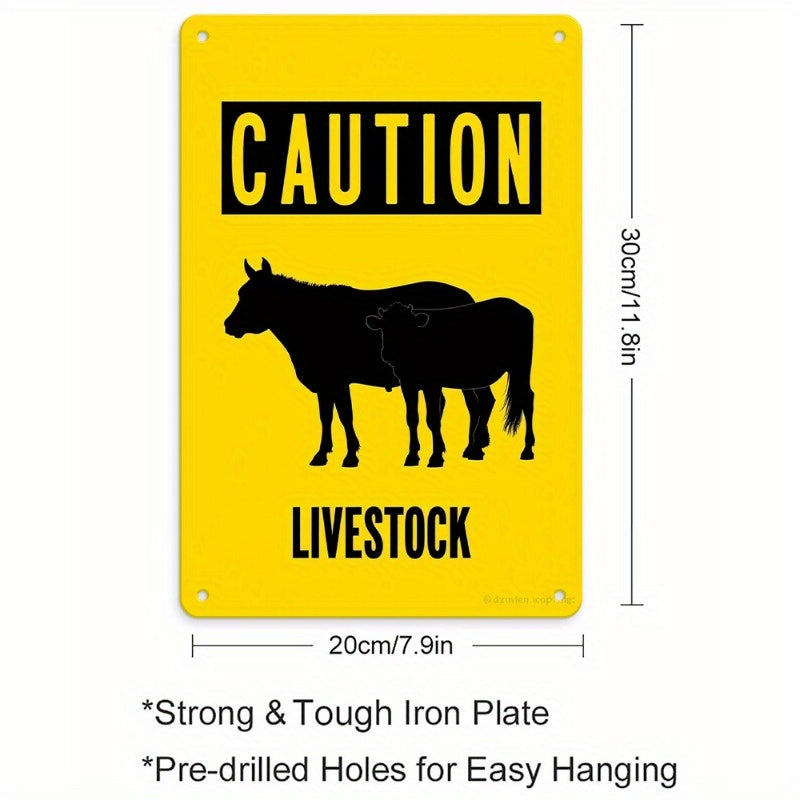 Caution Livestock Metal Sign Weather Resistant Farm Safety