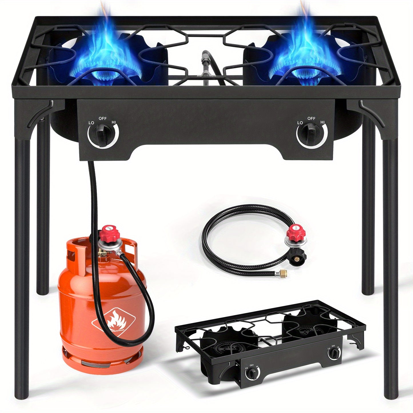 Two Burner Outdoor Propane Stove 150000 BTU 20 PSI Regulator