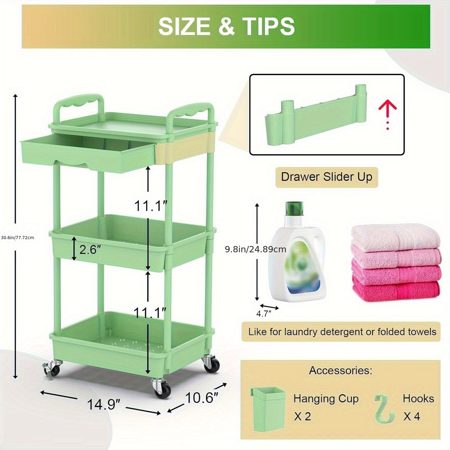 Multi-Functional Rolling Storage Cart with Removable Drawers