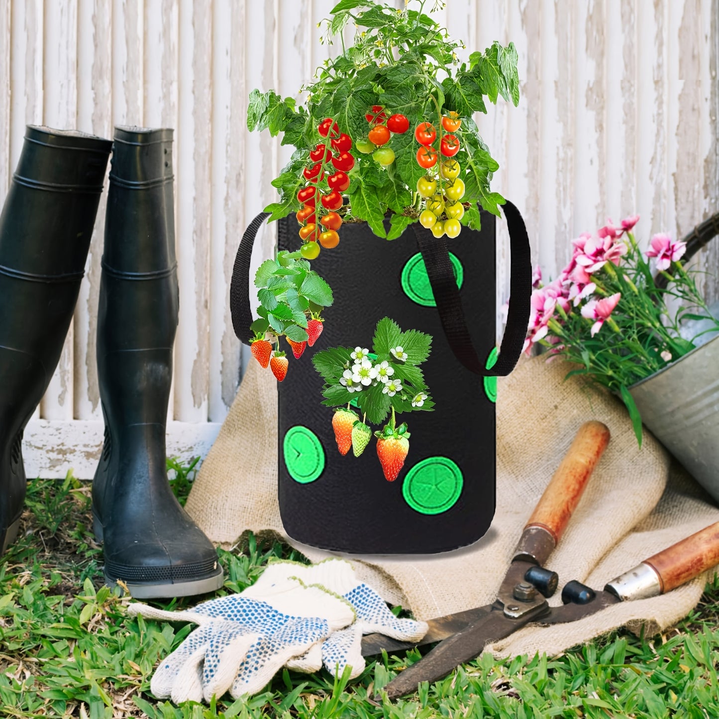 Three Piece Upside Down Tomato Planter Hanging Grow Bags