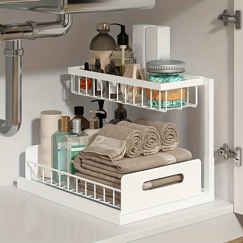 Two Tier Sliding Under Sink Organizer For Kitchen Cabinets