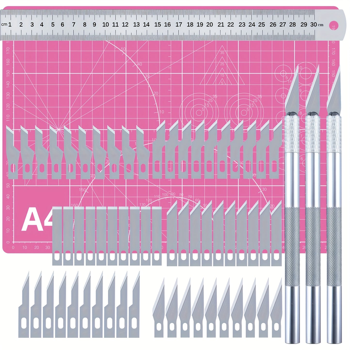 65 Pieces Craft Cutting Stencil Knife Set With A4 Cutting Mat Art And Craft Blade Exacto Knives Ruler Tools For Paper Modelling