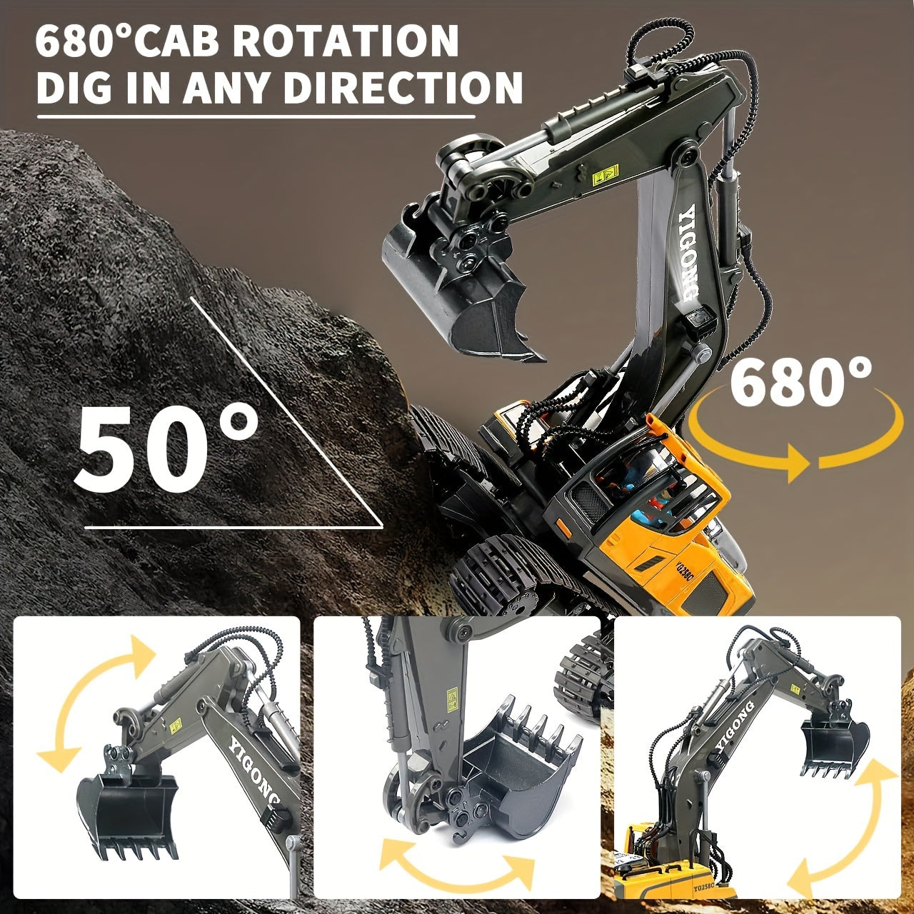 YIGONG 9-Channel Remote Control Excavator Toy with Lights and Sounds
