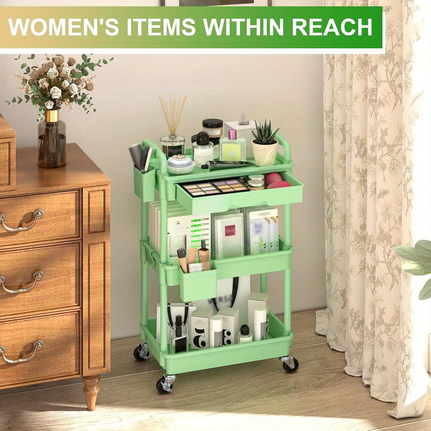 Multi-Functional Rolling Storage Cart with Removable Drawers