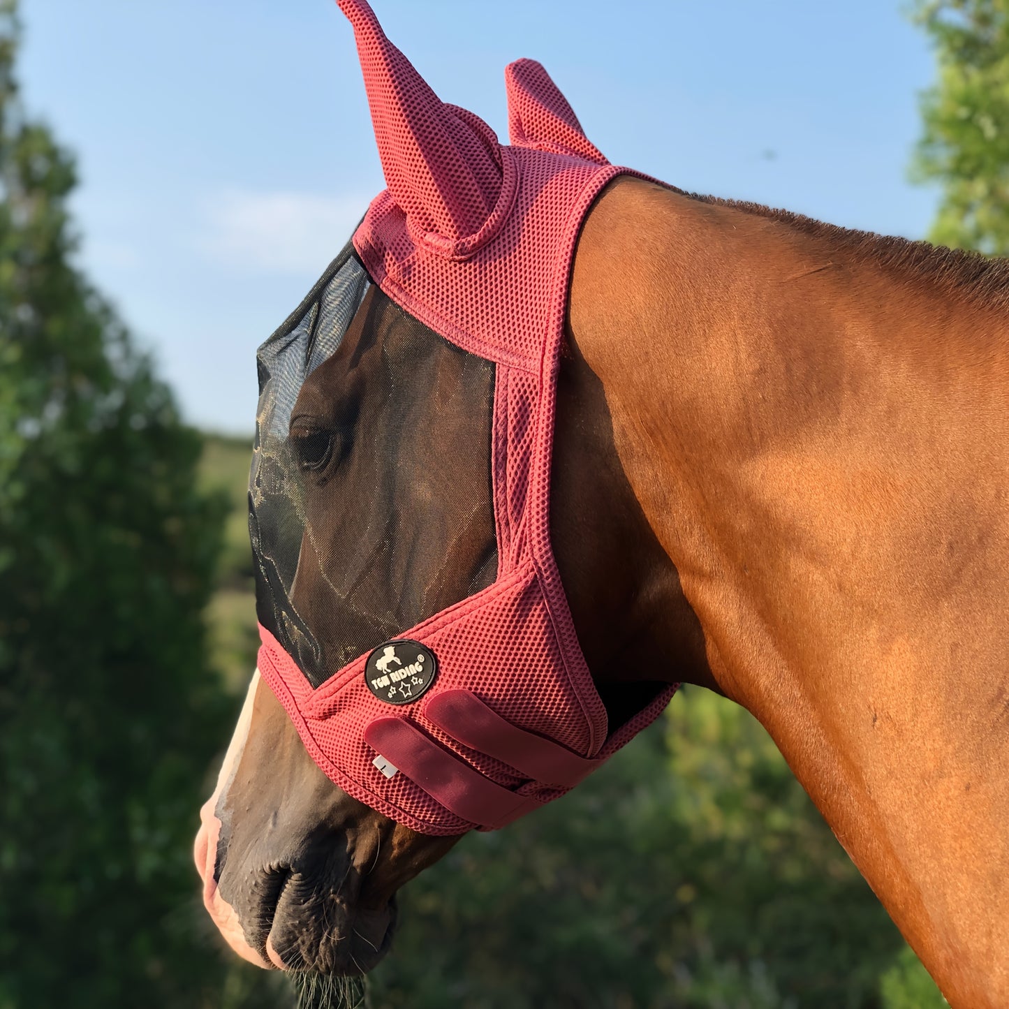 Horse Fly Mask With All Round Breathable Mesh UV Protection For Horses Durable Polyester 86 Percent UV Shield