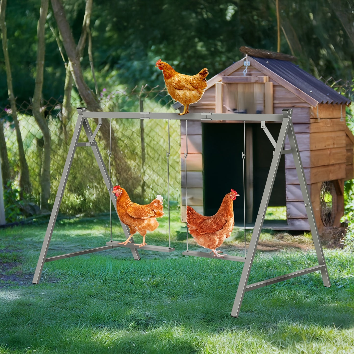 Heavy Duty Chicken Perch With Two Swings And Roost Bars