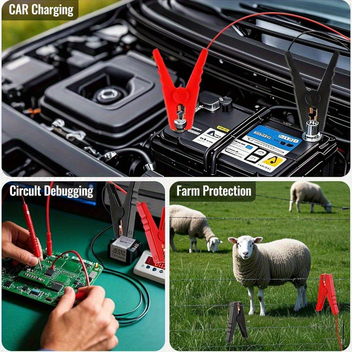 3.3 FT Electric Fence Wire Connect Solar Electric Fence Charger Fencing System Electric Fence Copper Wire with Alligator Clip for Electric Fence Energizer Farm Fence