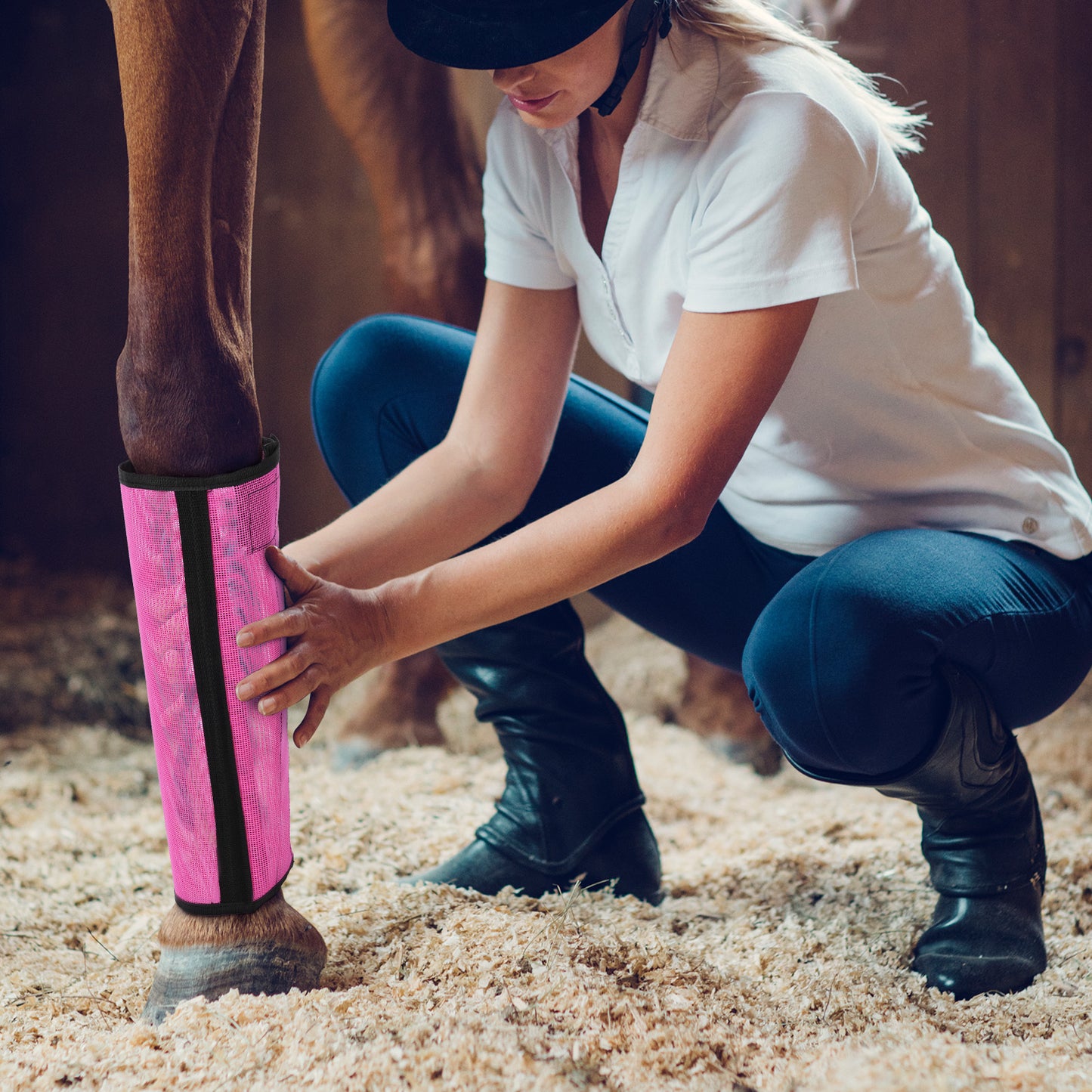 Rose Red Breathable Mesh Horse Fly Boots 4 Pack Covers