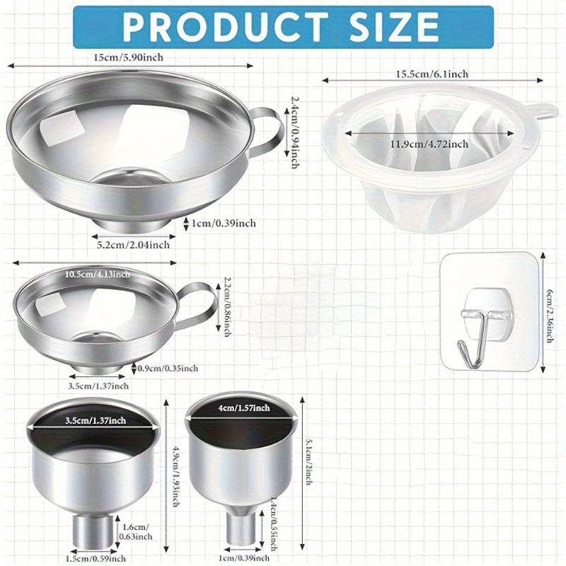 Heavy Duty Stainless Steel Funnel Set For Mason Jars 10Pc
