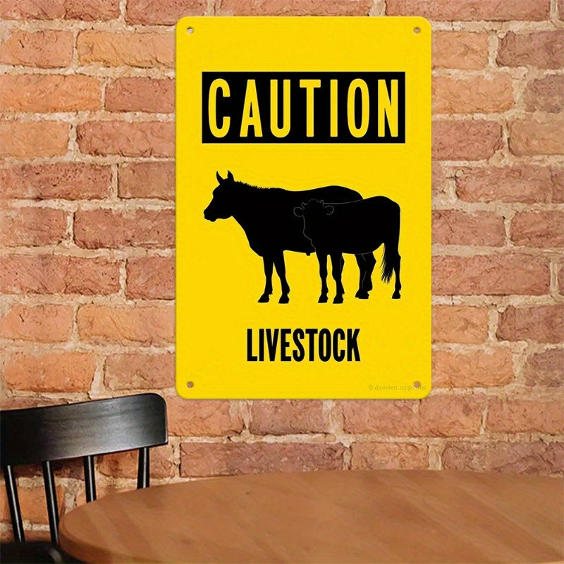 Caution Livestock Metal Sign Weather Resistant Farm Safety