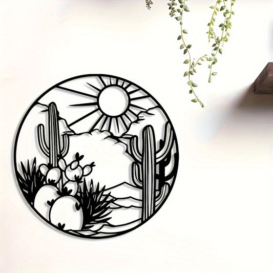 Desert Cactus Mountain Landscape Metal Wall Art for Home Decor