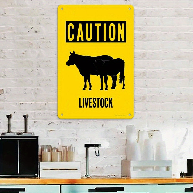 Caution Livestock Metal Sign Weather Resistant Farm Safety