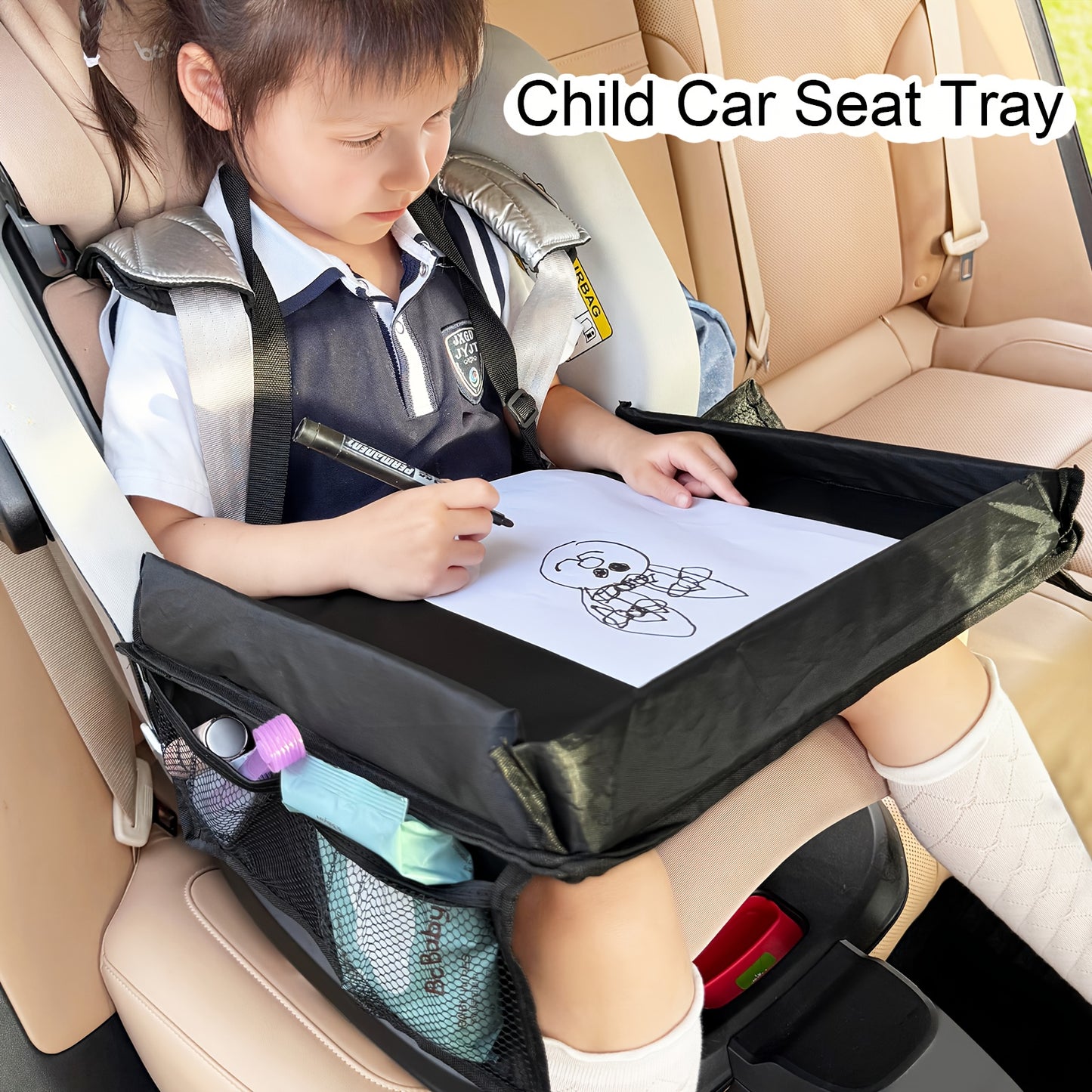 Foldable Polyester Car Seat Travel Tray With Pockets