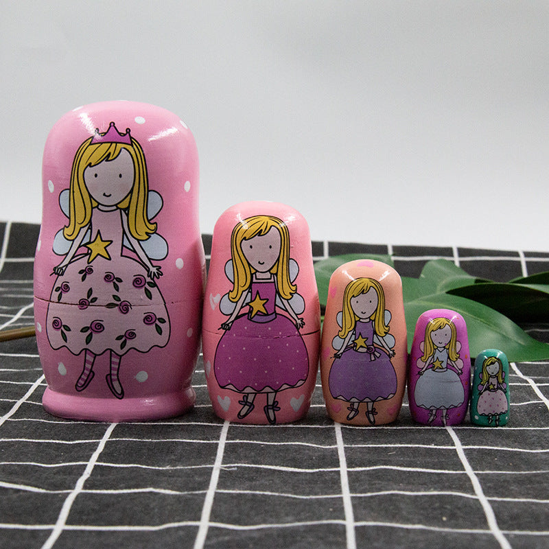 Five Layer Russian Nesting Doll Little Angel Wooden Toy