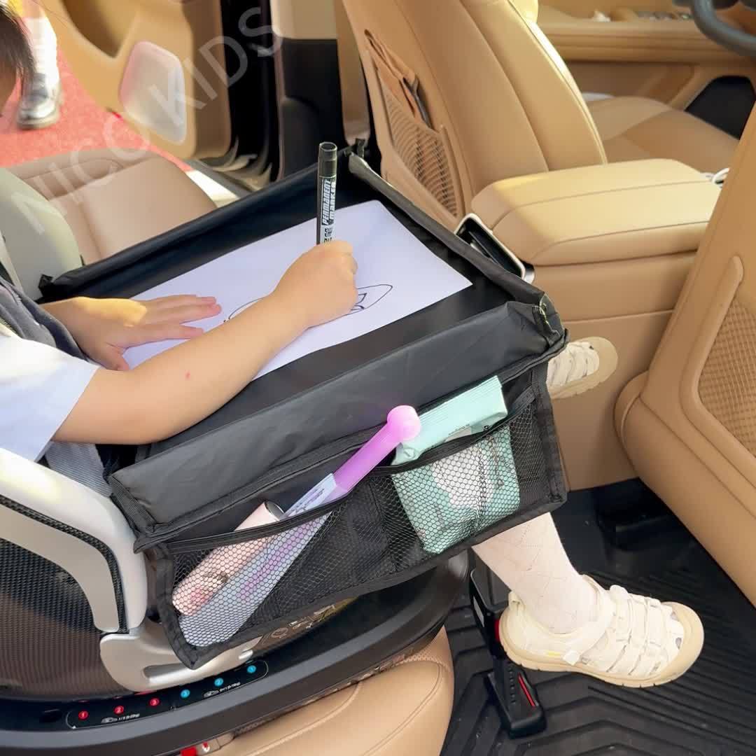 Foldable Polyester Car Seat Travel Tray With Pockets
