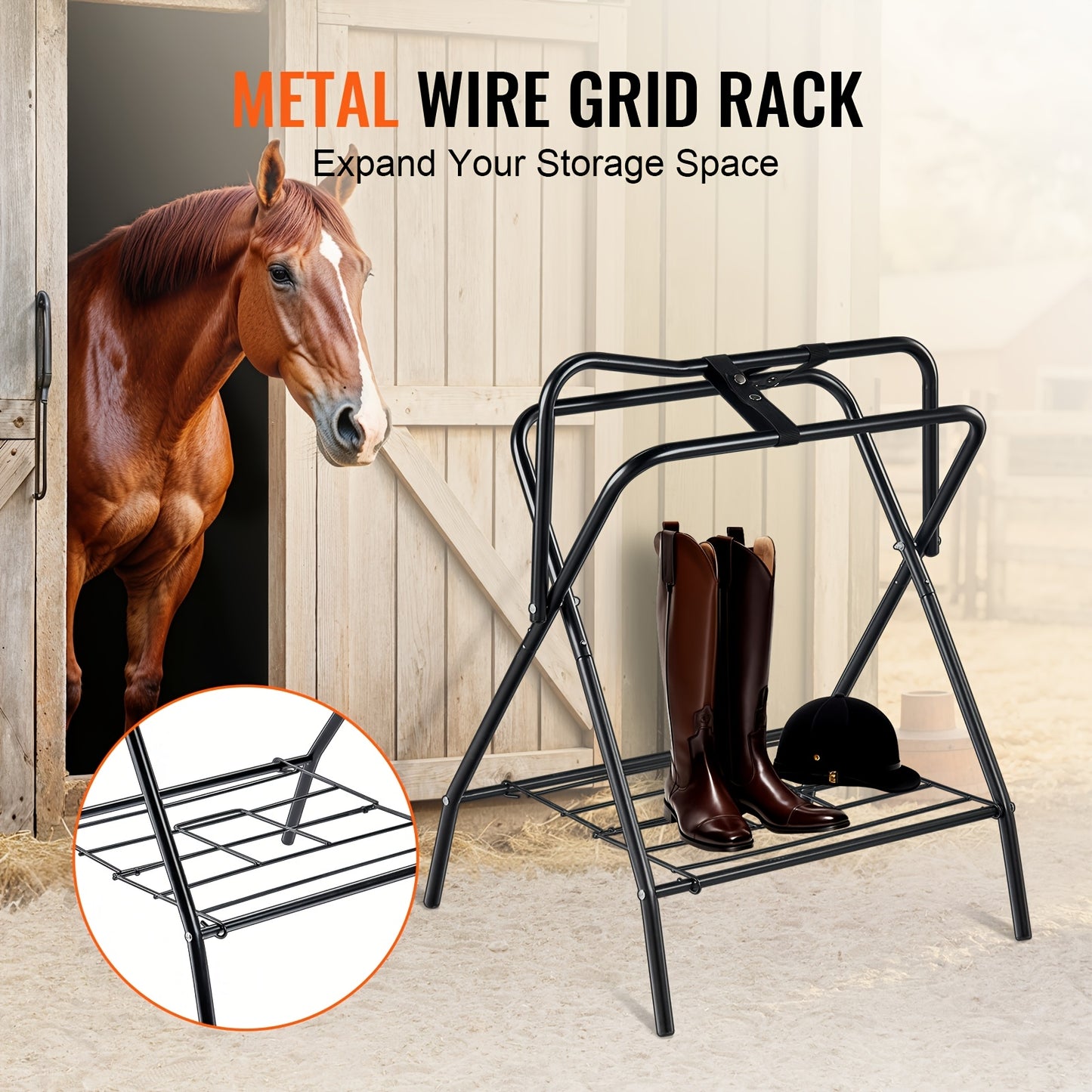 Happybuy Folding Saddle Rack Freestanding Horse Stand Black