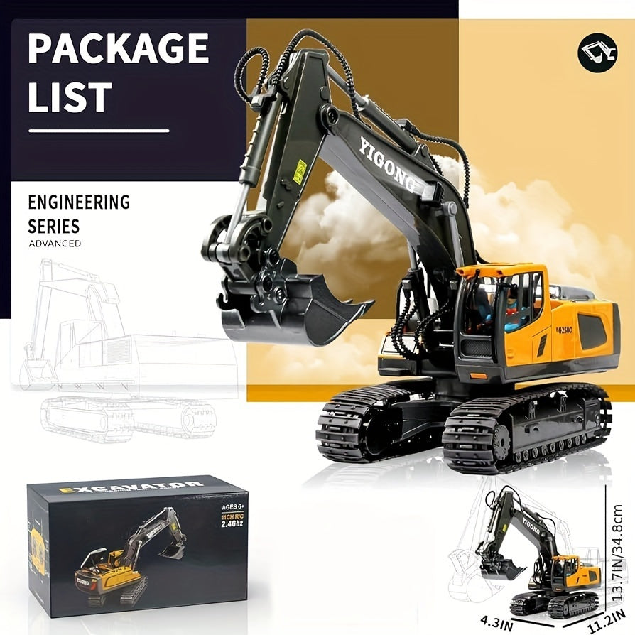 YIGONG 9-Channel Remote Control Excavator Toy with Lights and Sounds