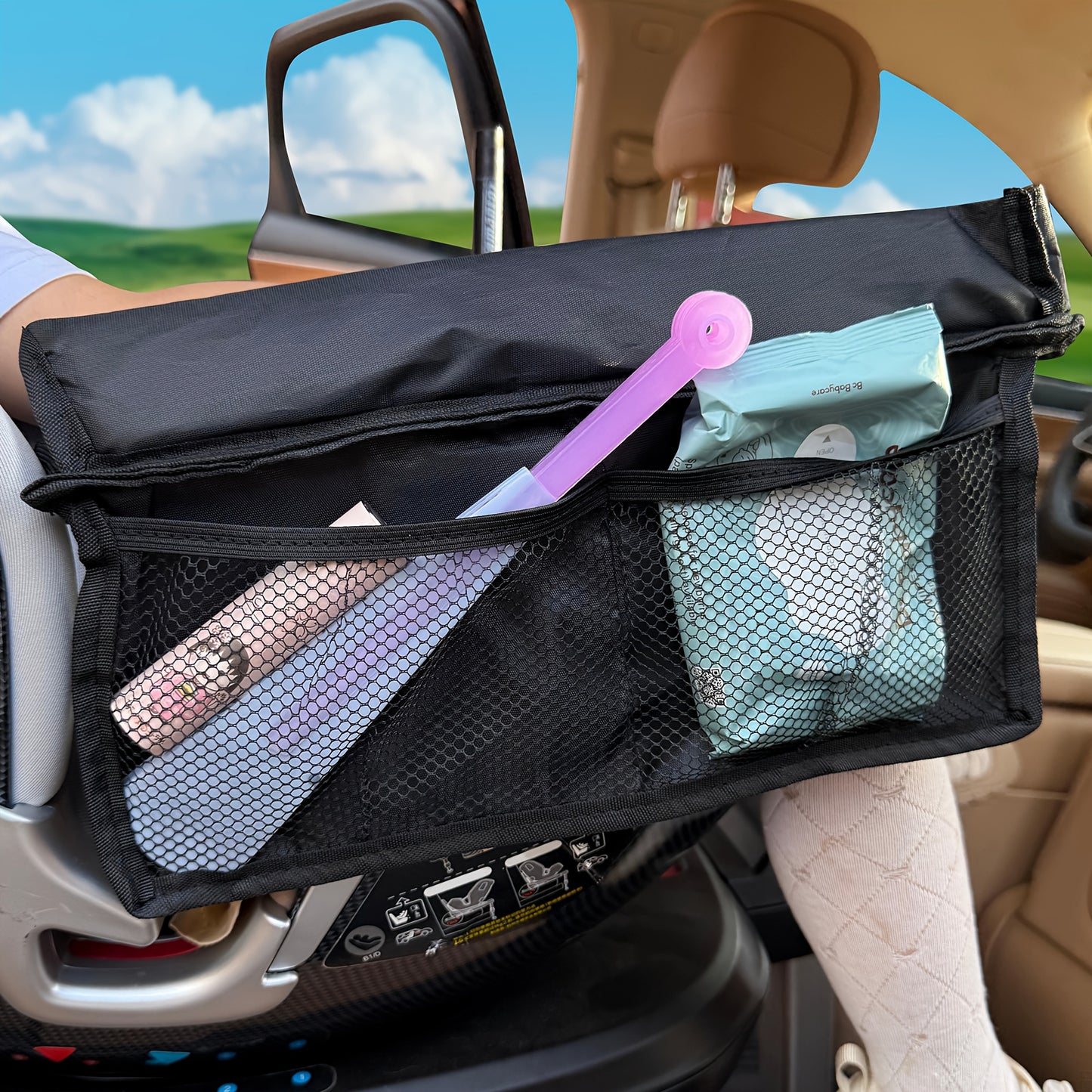 Foldable Polyester Car Seat Travel Tray With Pockets