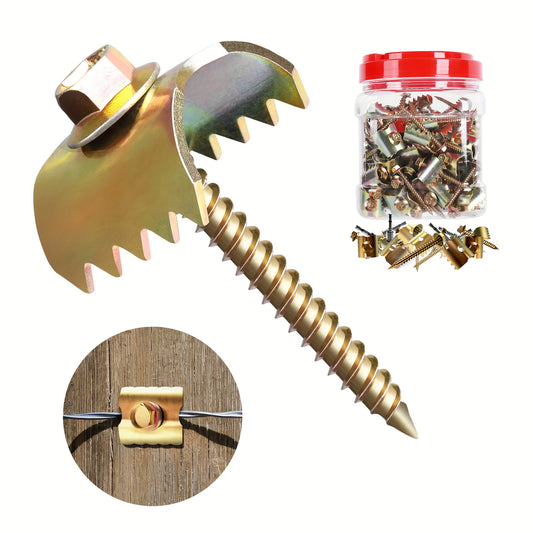 Heavy Duty Alloy Fence Staples for Wire Mesh and Softwood Reusable Quick Install Screws with Wire Holder Includes Red Plastic Container of Screws for Secure Fencing Solutions DIY Home Improvement U Shaped Staple Robust Solutions