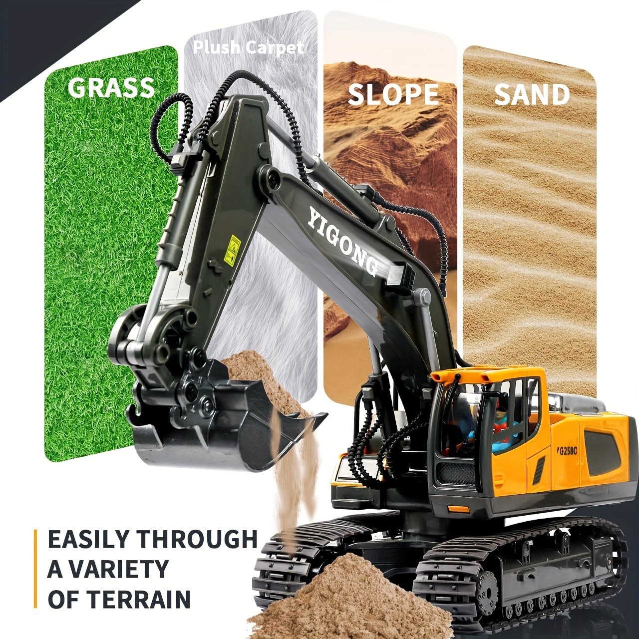 YIGONG 9-Channel Remote Control Excavator Toy with Lights and Sounds