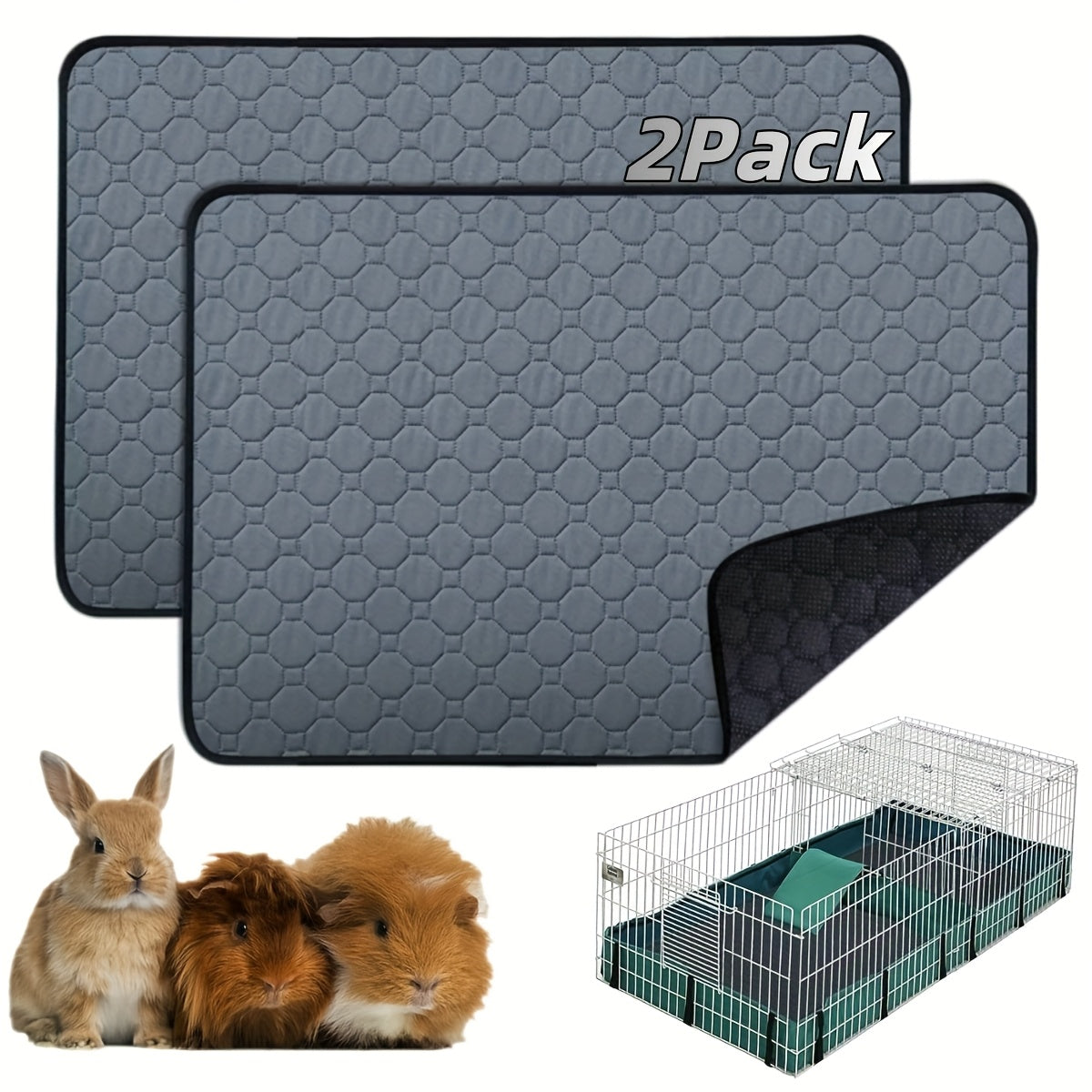 Washable Guinea Pig Cage Liners 2pcs Hexagonal Gray Pads
