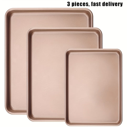 3 Pieces Baking Tray Set 9 11 13 Inch Nonstick Baking Sheets for Oven Cookie Sheets Cake Pan Set Rectangular Bakeware for Brownie Cake Bread Cookie Golden