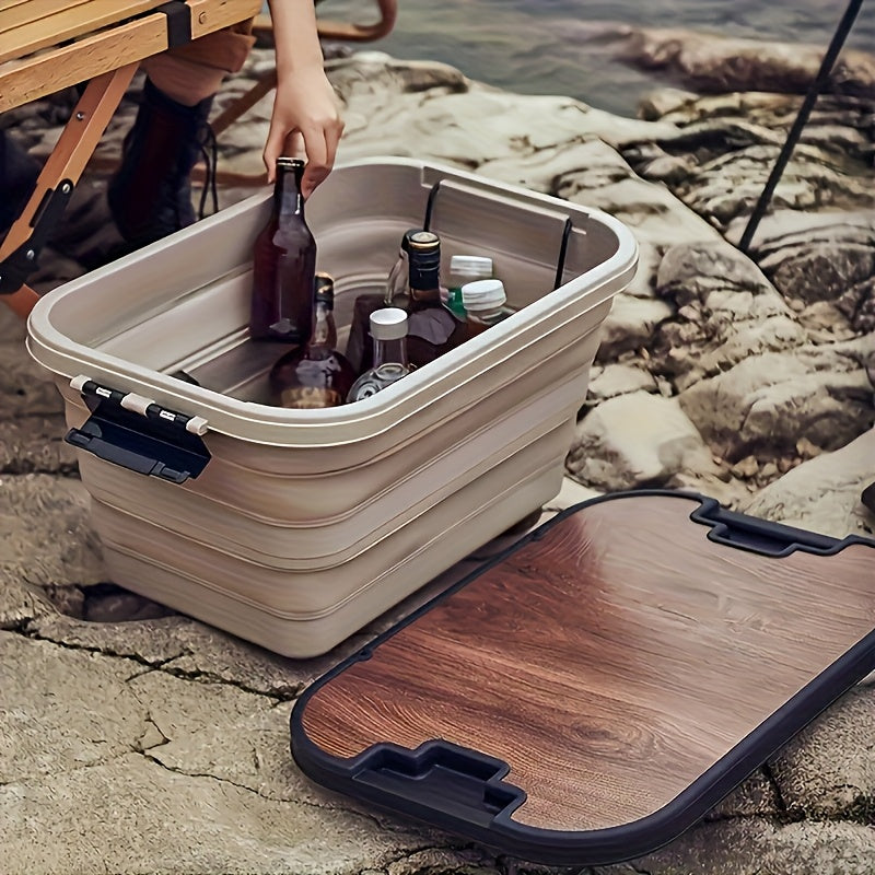 Outdoor Folding Storage Box with Thick Wooden Lid for Camping