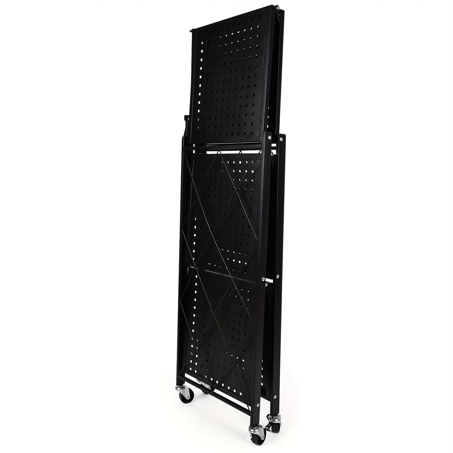 Heavy Duty 3-Tier Foldable Metal Rack with Wheels Black Storage